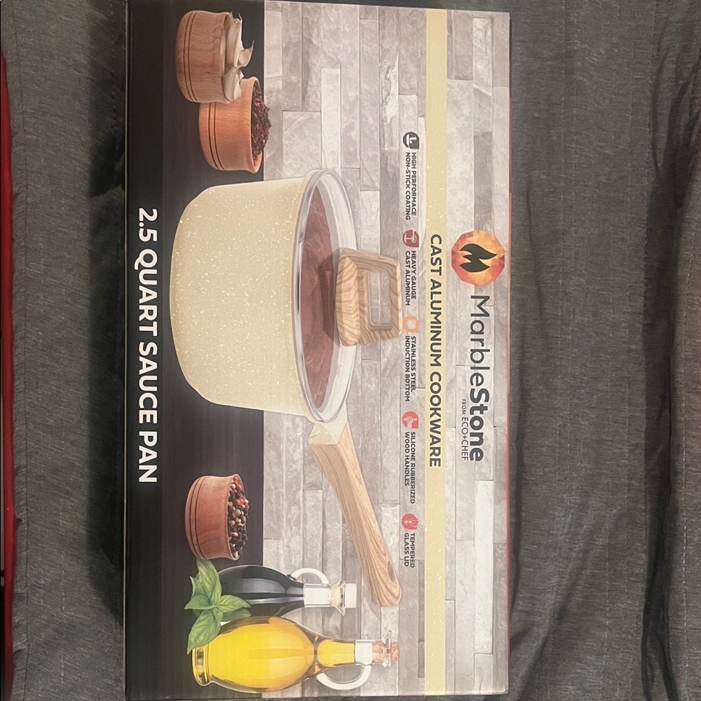 MARBLE Stone Beige Sauce Pan with Wooden Handle